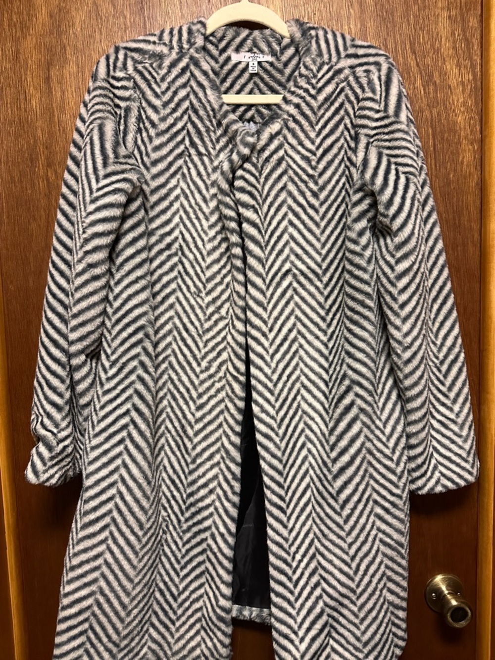 Fever Chevron Trench Coat in Black & White